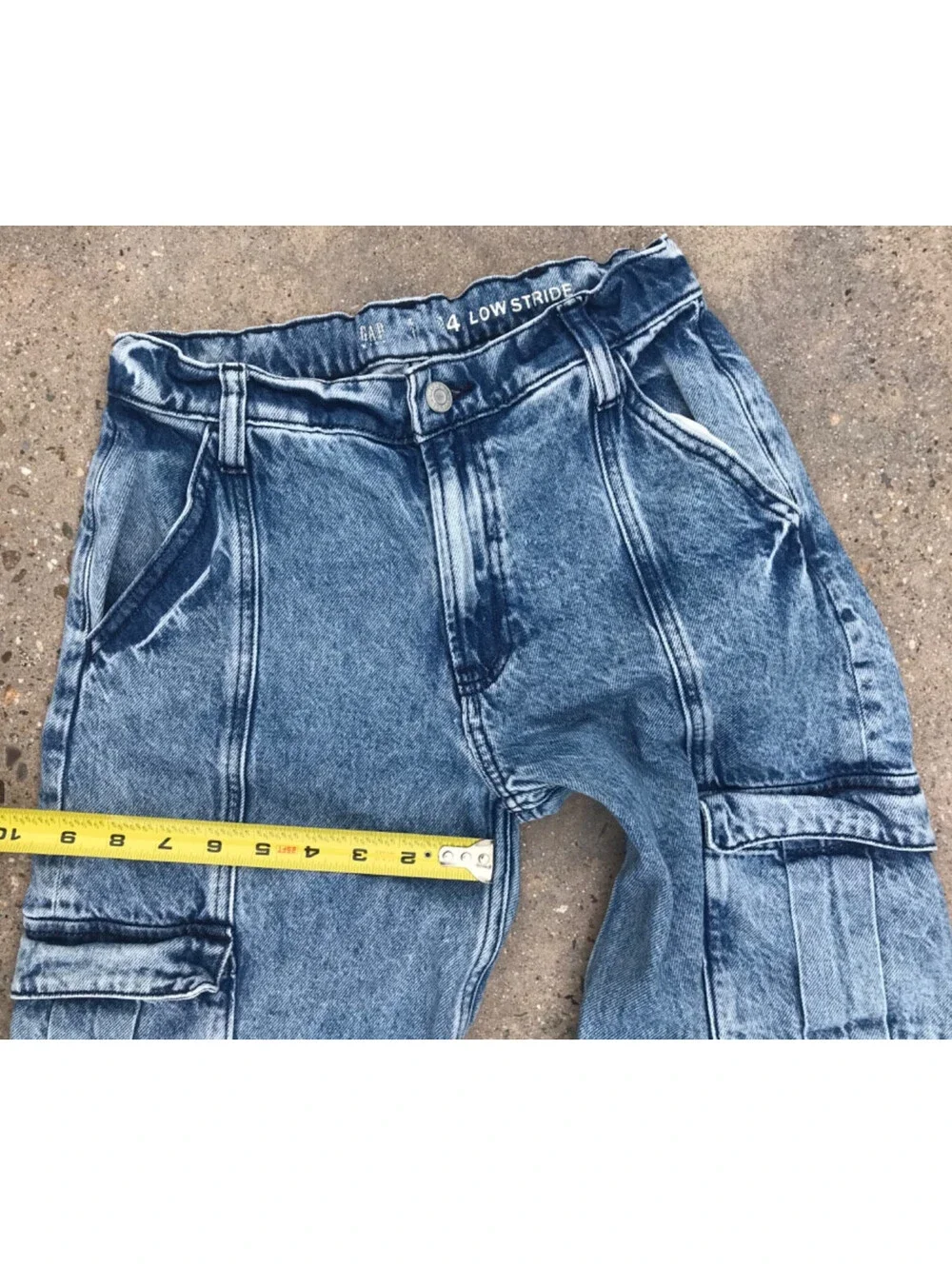 Gap Kids 14 Stone Wash Cargo Pocket Blue Denim Jeans Y2K Loose Fit Button Zip
